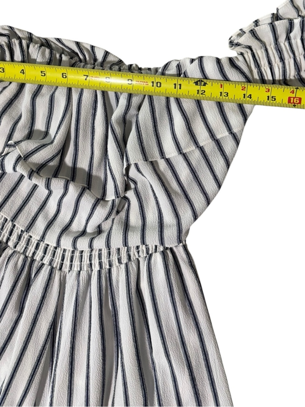 MISA LOS ANGELES ROSA STRIPED OFF SHOULDER RUFFLE MIDI DRESS SIZE M - Picture 11 of 12